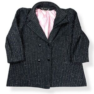 VTG Women's‎ Large Black Tweed Wool Double-Breasted Peacoat Pink Lining USA